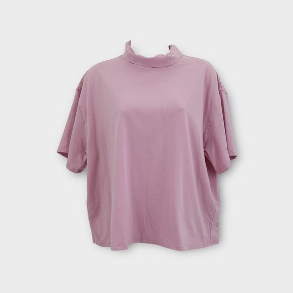 Lululemon Relaxed Fit Cotton Blend Turtleneck Tee Short Sleeve Sz 10 Pink Peony - Picture 1 of 8